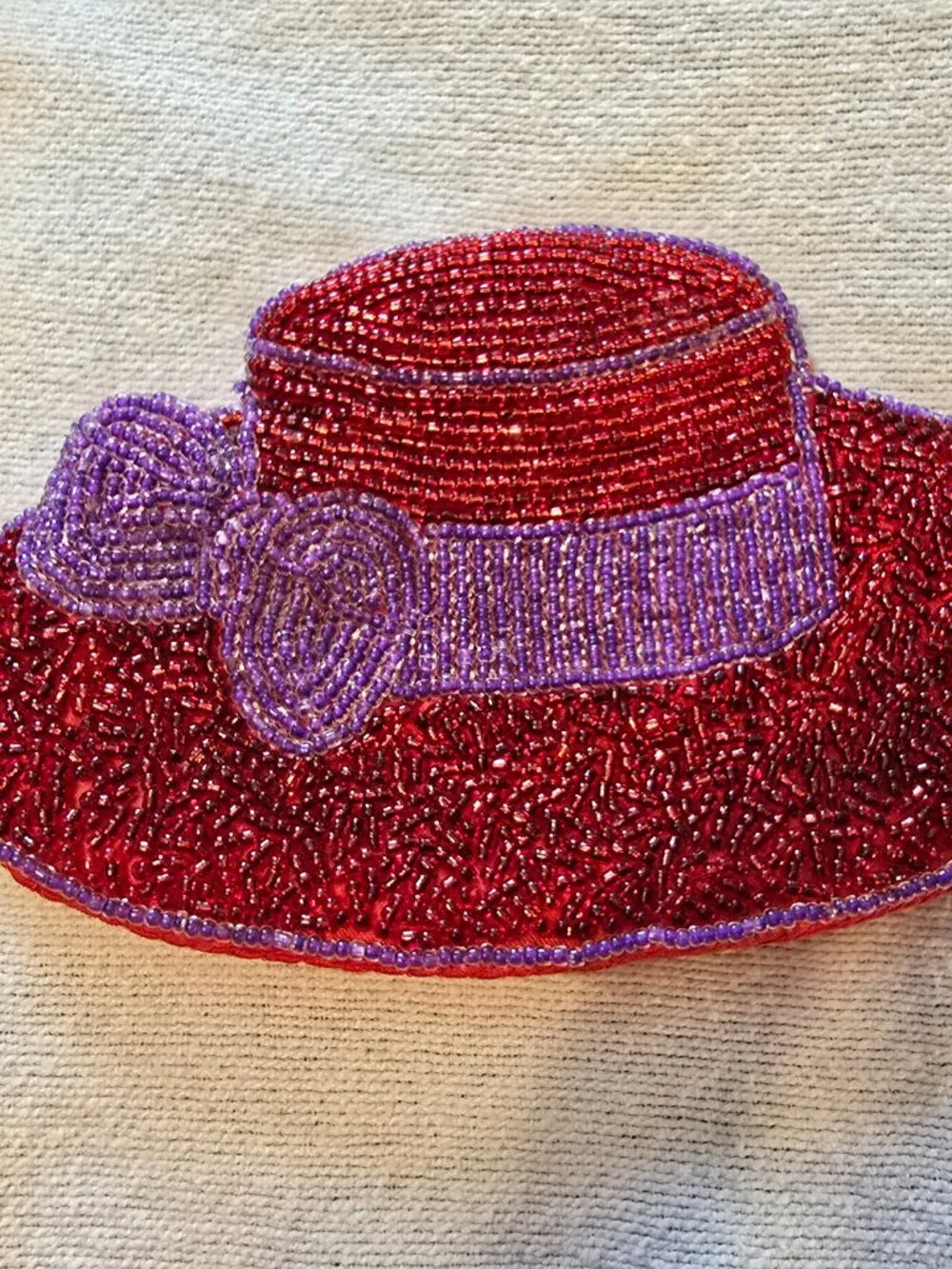 Vintage-Style Beaded Sun Hat Coin Purse - Red & Purple Red Hat Society Theme